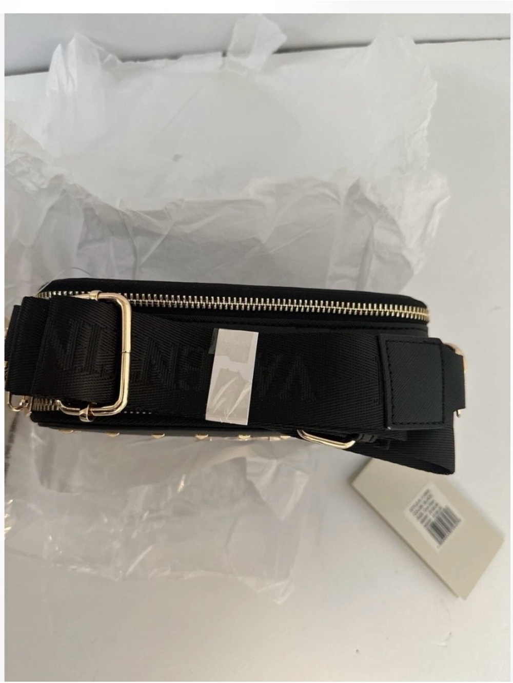 Valentino Orlandi Black Studded Crossbody Guitar Strap with Gold V Emblem - Picture 2 of 6